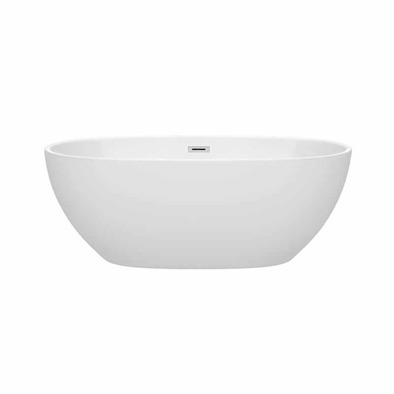 Wyndham Collection Juno 63 Inch Freestanding Acrylic Bathtub With Polished Chrome Trim No Faucet Front View