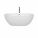 Wyndham Collection Juno 63 Inch Freestanding Acrylic Bathtub With Shiny White Trim and Matte Black Faucet Front View