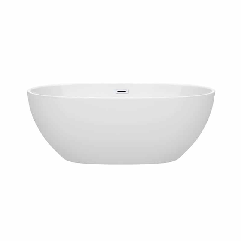 Wyndham Collection Juno 63 Inch Freestanding Acrylic Bathtub With Shiny White Trim No Faucet Front View