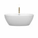 Wyndham Collection Juno 63 Inch Freestanding Acrylic Matte White Bathtub With Polished Chrome Trim and Brushed Gold Faucet Front View