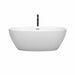 Wyndham Collection Juno 63 Inch Freestanding Acrylic Matte White Bathtub With Polished Chrome Trim and Matte Black Faucet Front View