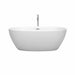 Wyndham Collection Juno 63 Inch Freestanding Acrylic Matte White Bathtub With Polished Chrome Trim Front View