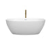 Wyndham Collection Juno 63 Inch Freestanding Acrylic Matte White Bathtub With Shiny White Trim and Brushed Gold Faucet Front View