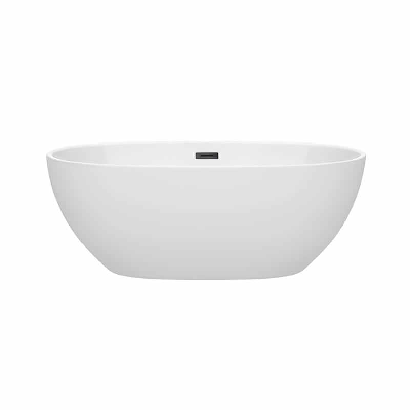 Wyndham Collection Juno 63 Inch Freestanding Acrylic White Bathtub With Matte Black Trim No Faucet Front View