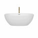 Wyndham Collection Juno 63 Inch Freestanding Acrylic White Bathtub With Polished Chrome Trim and Brushed Gold Faucet Front View