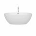 Wyndham Collection Juno 63 Inch Freestanding Acrylic White Bathtub With Polished Chrome Trim Front View