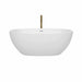 Wyndham Collection Juno 63 Inch Freestanding Acrylic White Bathtub With Shiny White Trim and Brushed Gold Faucet Front View
