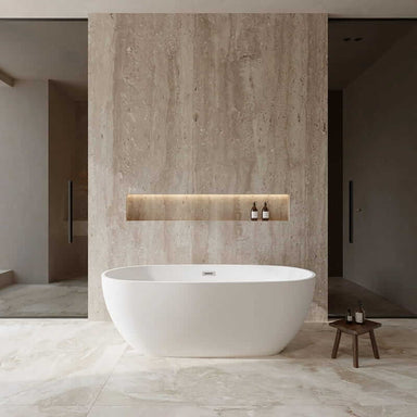 Wyndham Collection Juno 67" Freestanding Acrylic Matte White Bathtub With Polished Chrome Trim No Faucet Lifestyle