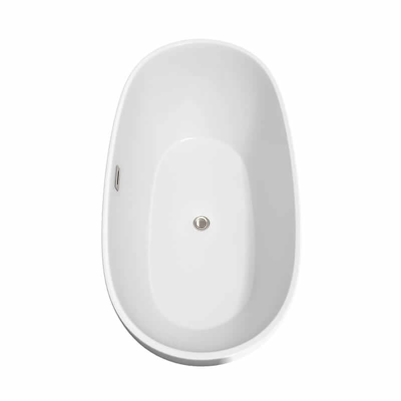 Wyndham Collection Juno 67" Freestanding Acrylic White Bathtub With Brushed Nickel Trim Top Side View