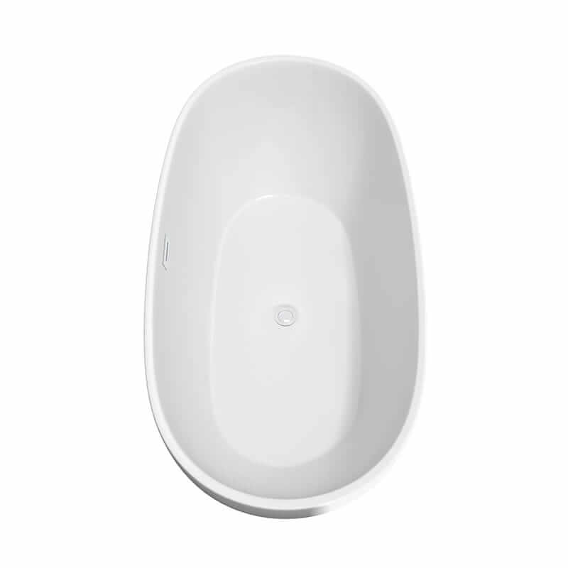 Wyndham Collection Juno 67" Freestanding Acrylic White Bathtub With Shiny White Trim No Faucet Top Side View