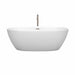 Wyndham Collection Juno 67 Inch Freestanding Acrylic Matte White Bathtub With Brushed Nickel Trim Front View