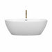 Wyndham Collection Juno 67 Inch Freestanding Acrylic Matte White Bathtub With Polished Chrome Trim and Brushed Gold Faucet Front View