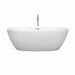 Wyndham Collection Juno 67 Inch Freestanding Acrylic Matte White Bathtub With Polished Chrome Trim Front View