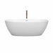 Wyndham Collection Juno 67 Inch Freestanding Acrylic Matte White Bathtub With Shiny White Trim and Brushed Gold Faucet Front View