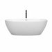 Wyndham Collection Juno 67 Inch Freestanding Acrylic Matte White Bathtub With Shiny White Trim and Matte Black Faucet Front View