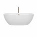 Wyndham Collection Juno 67 Inch Freestanding Acrylic White Bathtub With Brushed Nickel Trim Front View