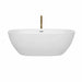 Wyndham Collection Juno 67 Inch Freestanding Acrylic White Bathtub With Polished Chrome Trim and Brushed Gold Faucet Front View