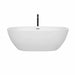 Wyndham Collection Juno 67 Inch Freestanding Acrylic White Bathtub With Polished Chrome Trim and Matte Black Faucet Front View