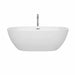 Wyndham Collection Juno 67 Inch Freestanding Acrylic White Bathtub With Polished Chrome Trim Front View