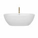 Wyndham Collection Juno 67 Inch Freestanding Acrylic White Bathtub With Shiny White Trim and Brushed Gold Faucet Front View