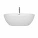 Wyndham Collection Juno 67 Inch Freestanding Acrylic White Bathtub With Shiny White Trim and Matte Black Faucet Front View