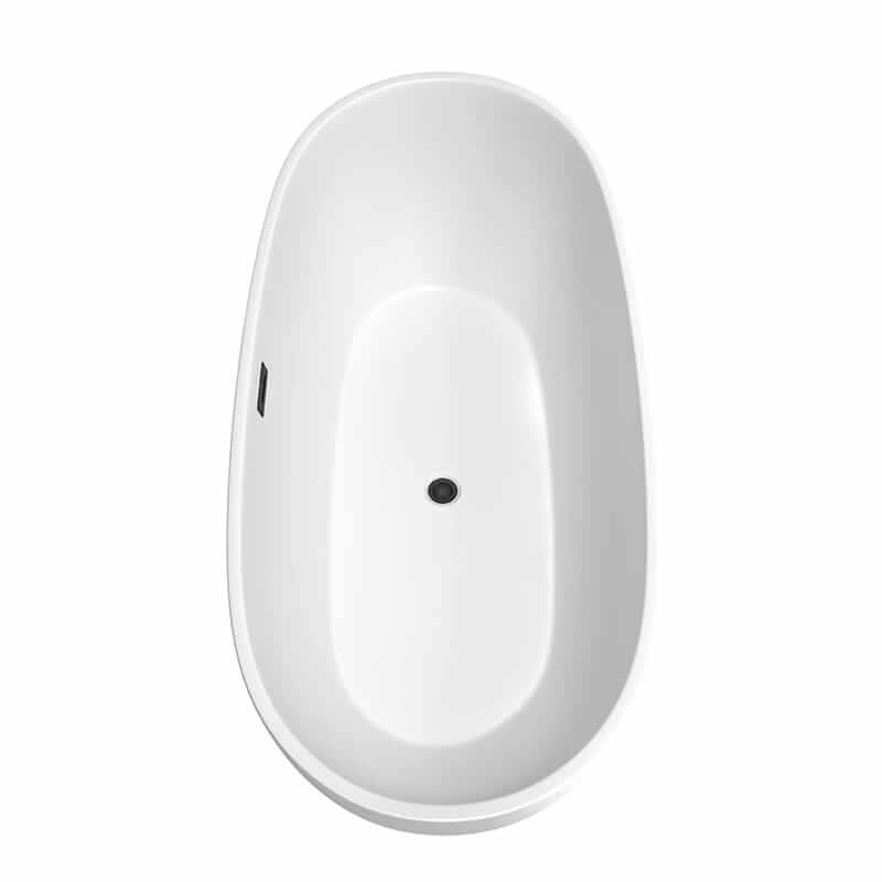 Wyndham Collection Juno 71" Freestanding Acrylic Matte White Bathtub With Matte Black Trim Top Side View