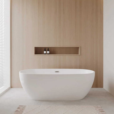 Wyndham Collection Juno 71" Freestanding Acrylic White Bathtub With Brushed Nickel Trim No Faucet Lifestyle