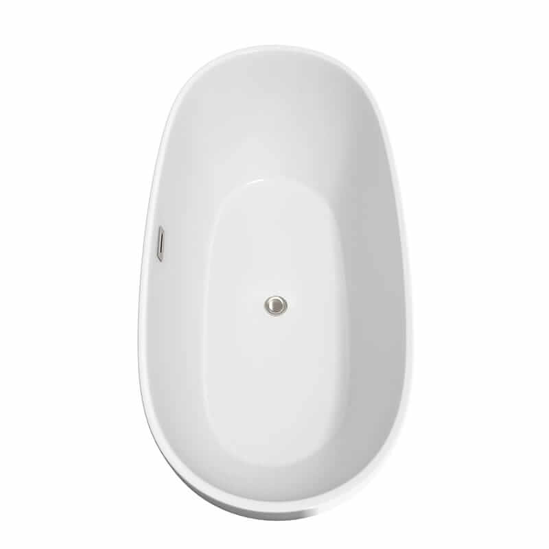 Wyndham Collection Juno 71" Freestanding Acrylic White Bathtub With Brushed Nickel Trim Top Side View