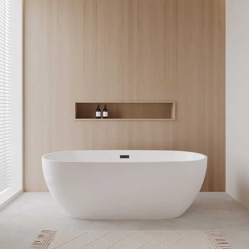 Wyndham Collection Juno 71" Freestanding Acrylic White Bathtub With Matte Black Trim No Faucet Lifestyle