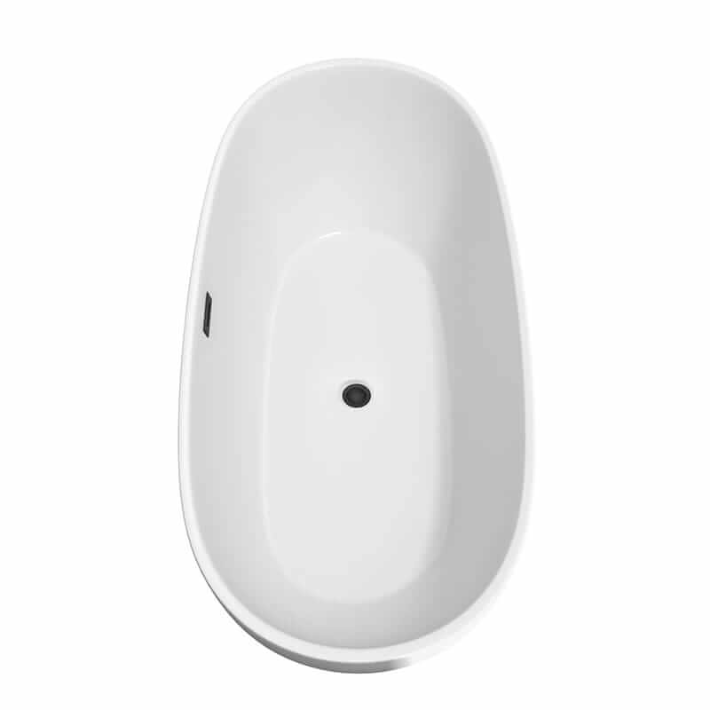Wyndham Collection Juno 71" Freestanding Acrylic White Bathtub With Matte Black Trim Top Side View