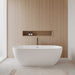 Wyndham Collection Juno 71" Freestanding Acrylic White Bathtub With Polished Chrome Trim and Matte Black Faucet Lifestyle