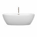 Wyndham Collection Juno 71 Inch Freestanding Acrylic Matte White Bathtub With Brushed Nickel Trim Front View