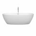 Wyndham Collection Juno 71 Inch Freestanding Acrylic Matte White Bathtub With Polished Chrome Trim Front View
