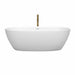 Wyndham Collection Juno 71 Inch Freestanding Acrylic Matte White Bathtub With Shiny White Trim and Brushed Gold Faucet Front View