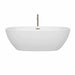 Wyndham Collection Juno 71 Inch Freestanding Acrylic White Bathtub With Brushed Nickel Trim Front View