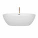 Wyndham Collection Juno 71 Inch Freestanding Acrylic White Bathtub With Polished Chrome Trim and Brushed Gold Faucet Front View
