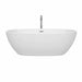 Wyndham Collection Juno 71 Inch Freestanding Acrylic White Bathtub With Polished Chrome Trim Front View