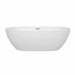 Wyndham Collection Juno 71 Inch Freestanding Acrylic White Bathtub With Polished Chrome Trim No Faucet Front View