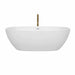 Wyndham Collection Juno 71 Inch Freestanding Acrylic White Bathtub With Shiny White Trim and Brushed Gold Faucet Front View