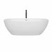 Wyndham Collection Juno 71 Inch Freestanding Acrylic White Bathtub With Shiny White Trim and Matte Black Faucet Front View