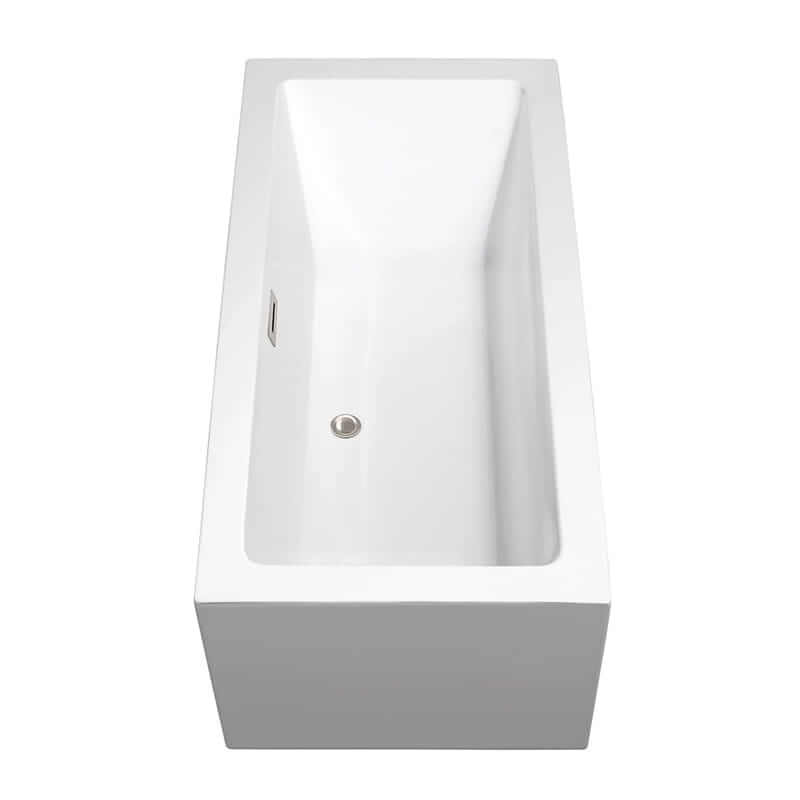 Wyndham Collection Melody 60" Freestanding Acrylic White Bathtub With Brushed Nickel Trim No Faucet Top Side View