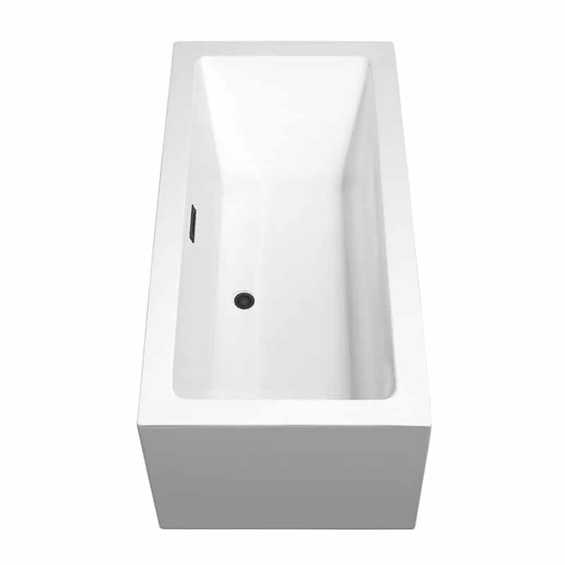 Wyndham Collection Melody 60" Freestanding Acrylic White Bathtub With Matte Black Trim No Faucet Top Side View