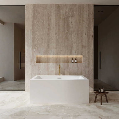 Wyndham Collection Melody 60" Freestanding Acrylic White Bathtub With Polished Chrome Trim and Brushed Gold Faucet Lifestyle