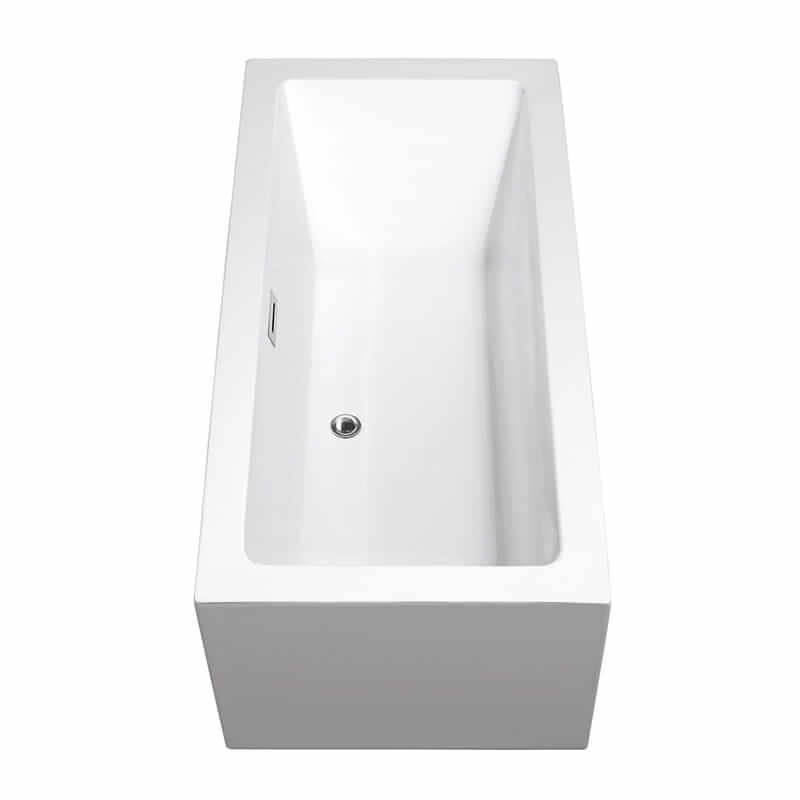 Wyndham Collection Melody 60" Freestanding Acrylic White Bathtub With Polished Chrome Trim and Brushed Gold Faucet Top Side View