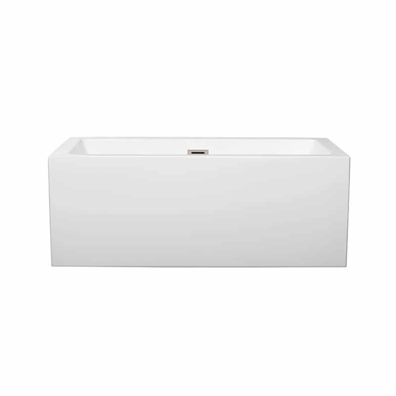 Wyndham Collection Melody 60 Inch Freestanding Acrylic White Bathtub With Brushed Nickel Trim No Faucet Front View