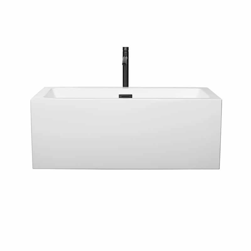Wyndham Collection Melody 60 Inch Freestanding Acrylic White Bathtub With Matte Black Trim Front View