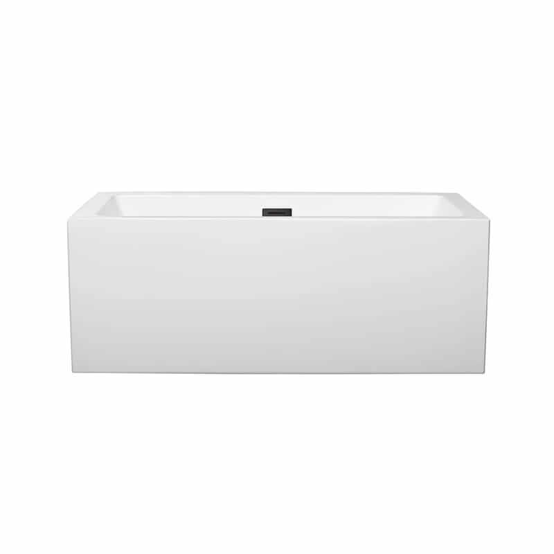 Wyndham Collection Melody 60 Inch Freestanding Acrylic White Bathtub With Matte Black Trim No Faucet Front View