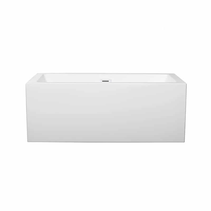 Wyndham Collection Melody 60 Inch Freestanding Acrylic White Bathtub With Shiny White Trim No Faucet Front View