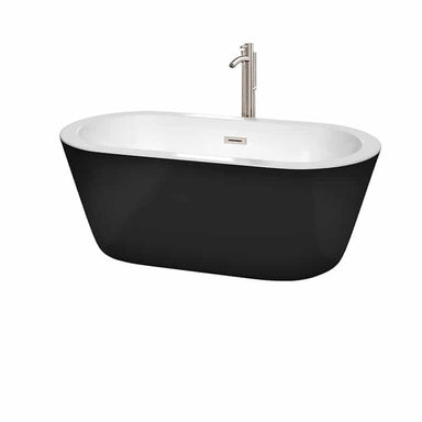 Wyndham Collection Mermaid 60" Freestanding Acrylic Black Bathtub With Brushed Nickel Trim Top Front View