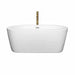 Wyndham Collection Mermaid 60 Inch Freestanding Acrylic White Bathtub With Polished Chrome Trim and Brushed Gold Faucet Front View